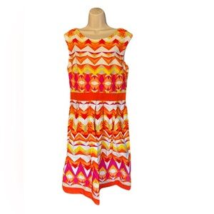 Sandra Darren Colorful Chevron Midi Dress